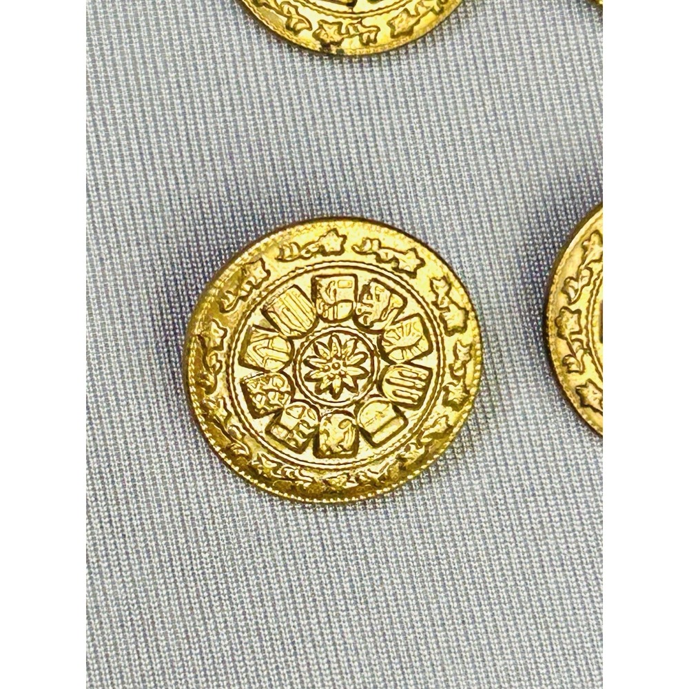 Flower & Heraldic Shields Gold Toned Set Of 7 Metal‎ Buttons